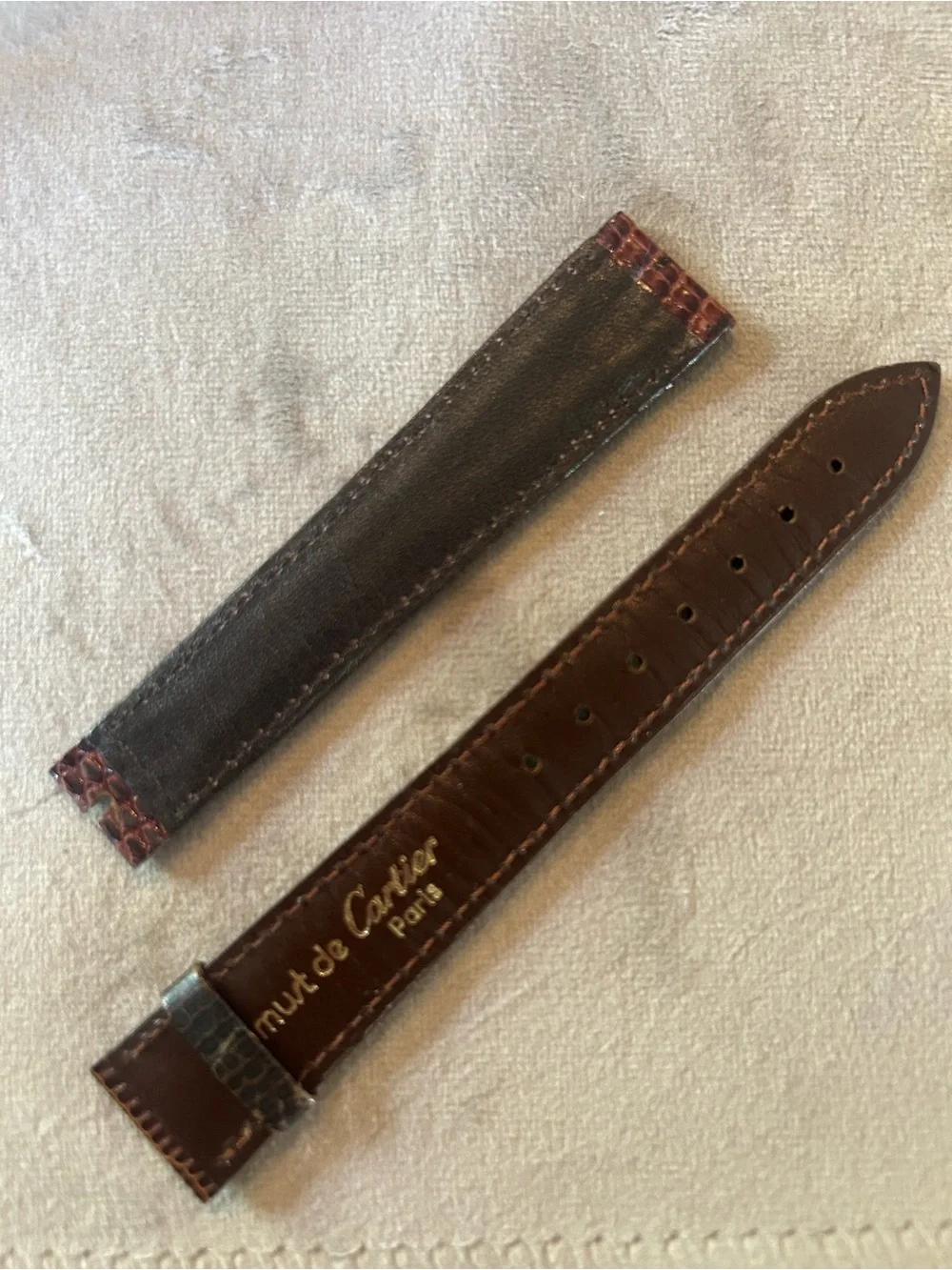 Brown Cartier Genuine Polished Lizard Leather Watch Strap Must de Cartier line.